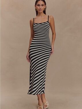 Meshki Raven Striped Knit Midi Dress in black & white — XS (sold out online)